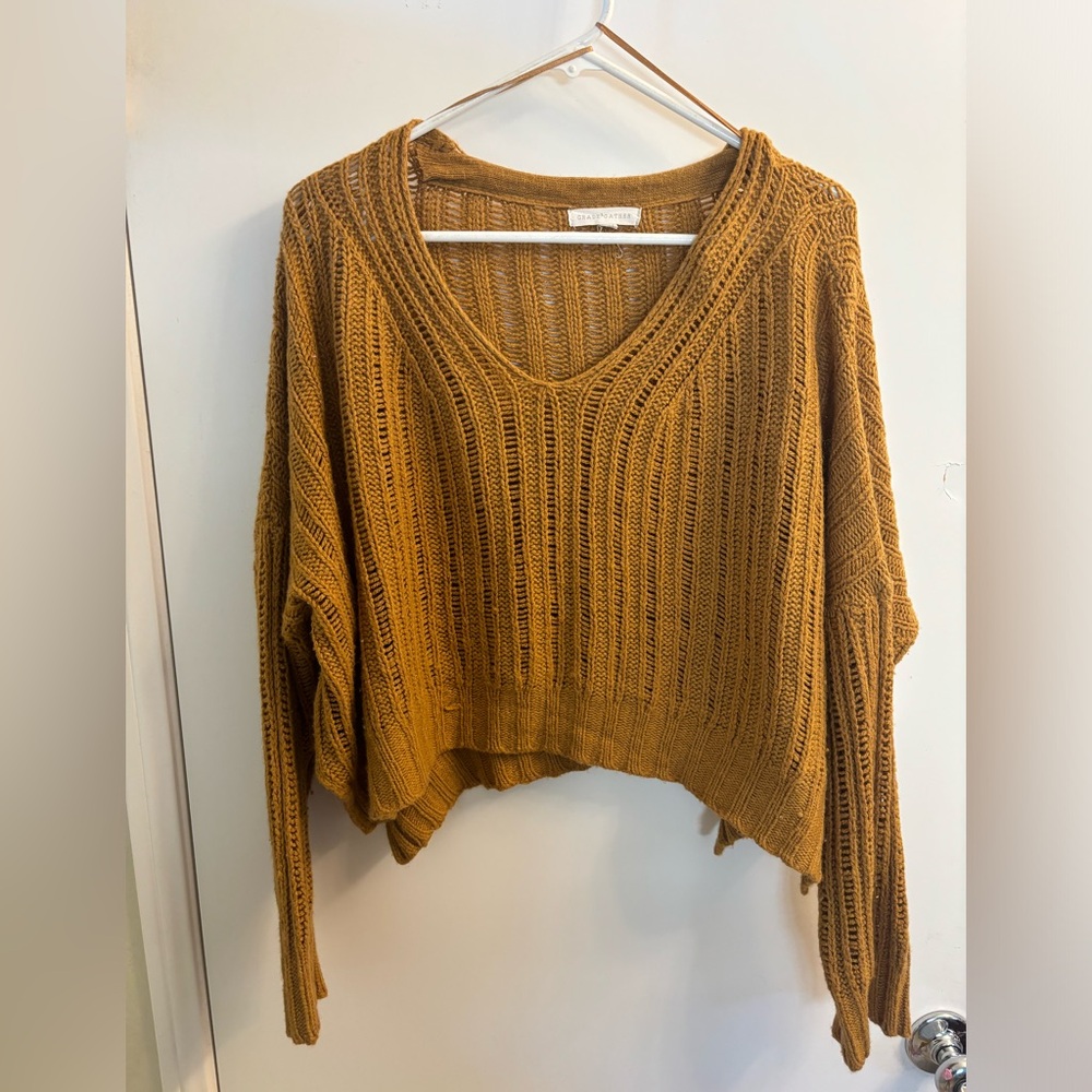 Grade and Gather Mustard Yellow Crop knitted Sweater  s/m